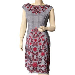 London Style Women's Midi Sleeveless Gray Red Floral Dress Size8 Welcome